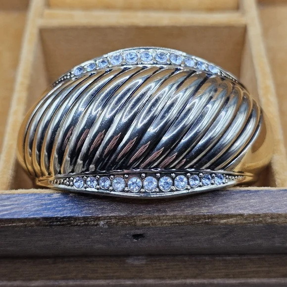 Spring Street By Nordstrom Chunky Bold Rhinestone Goldtone Clamper Bracelet - Picture 2 of 7